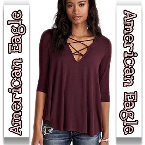 American Eagle | Cage Front Long Sleeve Shirt SZ S